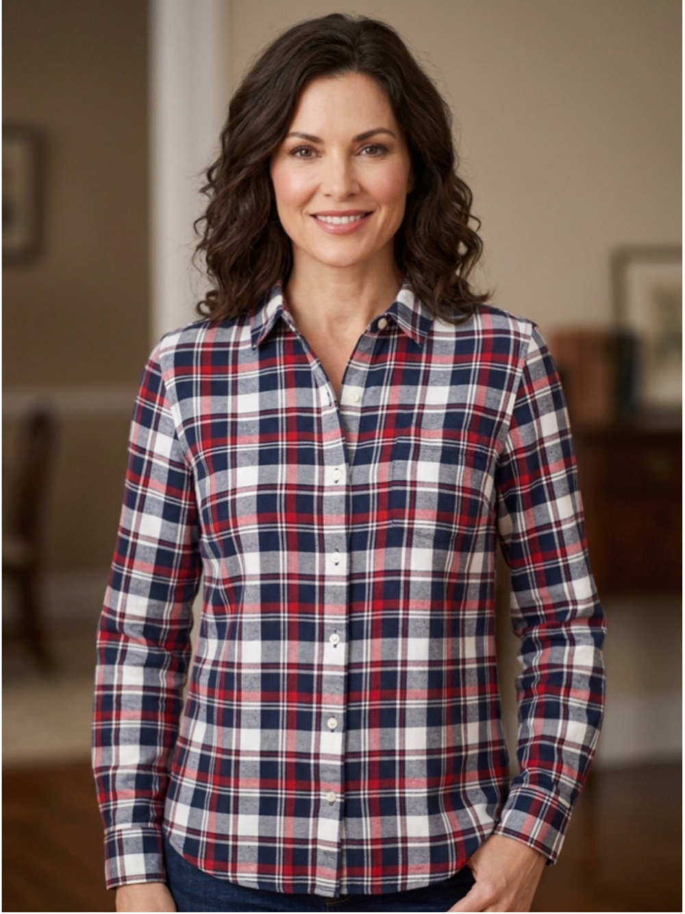 Tommy Hilfiger Plaid Flannel woman’s Button Down Shirt Red Navy Grunge M 2123